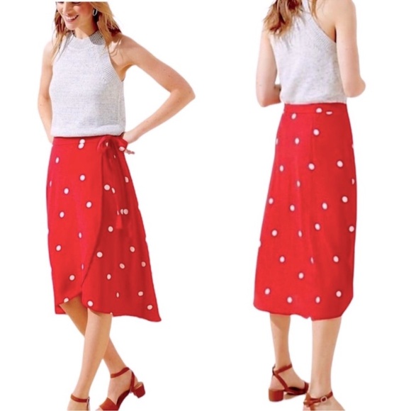 NWT Loft Pink Polka Dot wrap Skirt 10P - Picture 2 of 10